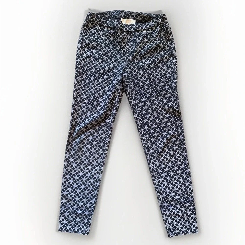 Michael Kors Black White Geometric Print Pants Womens Size XS‎ Pull Pn Skinny